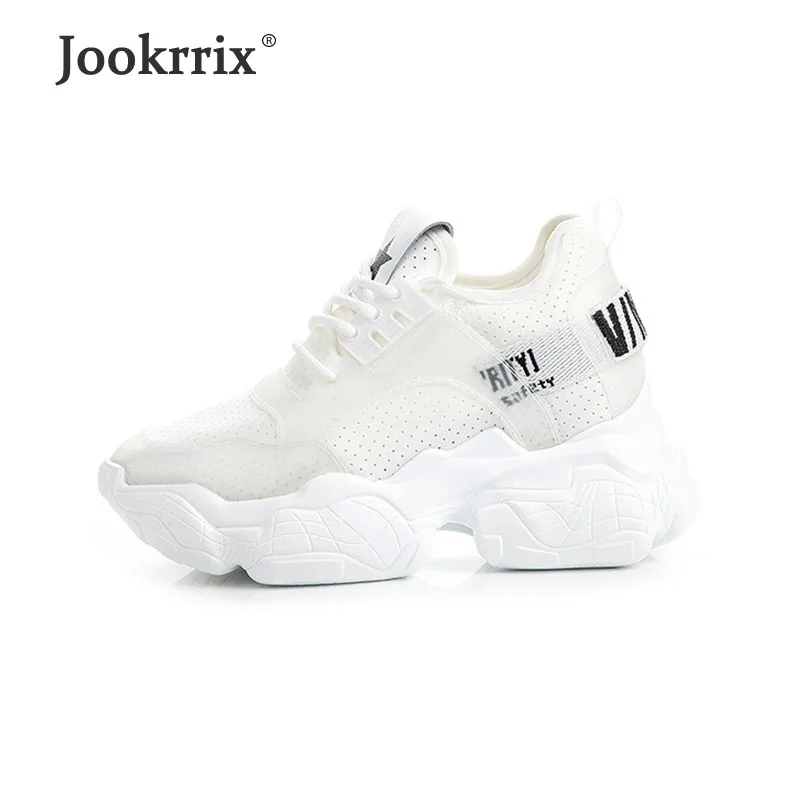 

Jookrrix 2019 Women Mesh Breathables Chunky Shoes Girls Comfortable Platform Sneakers Lady Increased 6cm Wedges Thick Sole