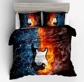 

2/3pcs bedding set 3D cool fashion boy guitar yellow black blue quilts/duvet cover twin full queen king size line Home Textiles