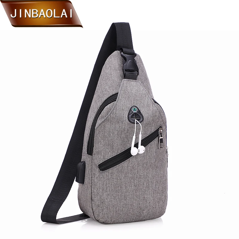 

JINBAOLAI New Men Chest Bag Casual Shoulder Crossbody Bag USB Charging Design Chest Bag Waterproof Oxford Cloth Travel Back Bags