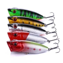 5Pcs/Lot Lifelike 3D Eyes 6.5CM 13G 6# Treble Hooks Fishing Lure Popper Plastic Floating Wobbler Artificial Hard Crank Bait 5pcs lot pencil fishing lures 3d eyes 8cm 9g 6 treble hooks plastic wobbler artificial hard bait floating surface