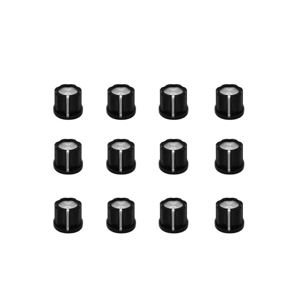 

NEW 12pcs 0 Degree Guitar Amplifier Amp Effect Pedal Knobs Potentiometer Control Knobs Caps Black Aluminum Top