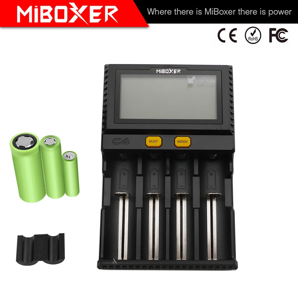 ЖК Смарт зарядное устройство Miboxer C4 для Li-Ion IMR ICR LiFePO4 18650 14500 26650 21700 AAA батареи 100-800mAh 1.5A