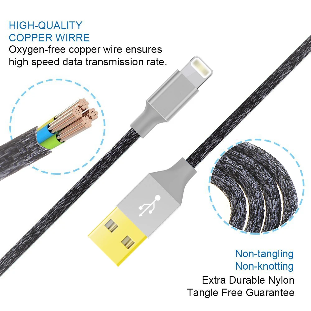 Suntaiho USB кабель для Iphone 8 позолоченный быстрое зарядное устройство передачи данных