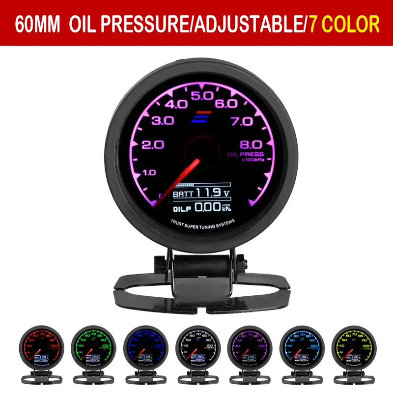 Skup Grd wskaźnik GReddi manometr do pomiaru ciśnienia paliwa 7 jasnych kolorów wyświetlacz LCD z napięcia ciśnienia oleju 62mm 2.5 Cal z czujnikiem wyścigi wskaźnik