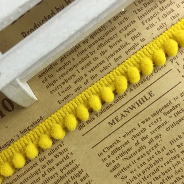 2 ярдов/партия 1,2 см помпон отделка шаровая лента с бахромой DIY Швейные аксессуары кружево радужного цвета ручной работы ткань поставки - Цвет: yellow