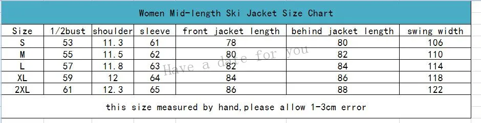 women mid length size chart