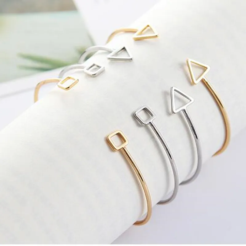 

Hot Japan and Korea Simple Style Hollow Double Triangle Square Adjustable Opening Bangles Exquisite Geometric Bracelet