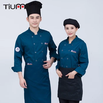 

Unisex Double Breasted Long-sleeved Embroidery Restaurant Kitchen Cook Overalls Coat Hotel Catering Men's Chef Work Wear Uniform