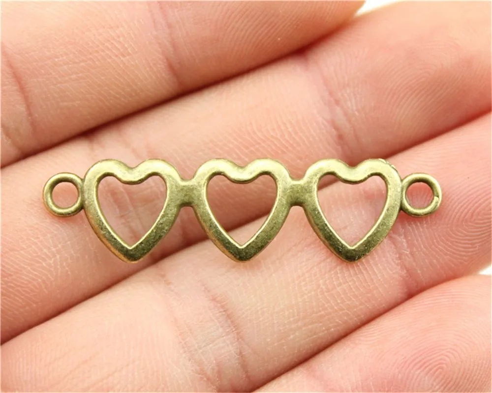WYSIWYG 6pcs 43x11mm Charm 3 Hearts Connector 3 Hearts Connector Charms