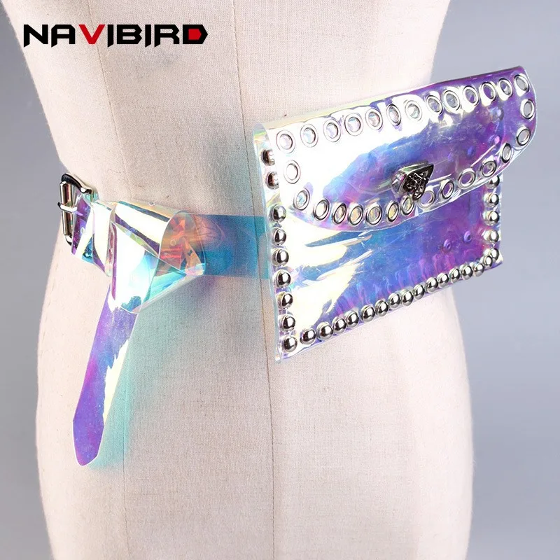 

2018 Rainbow Transparent Belt Women Pvc Punk Rives Waist Bag Belts Removeable PU Leather Corset Cummerbund Dress Riem Ceinture