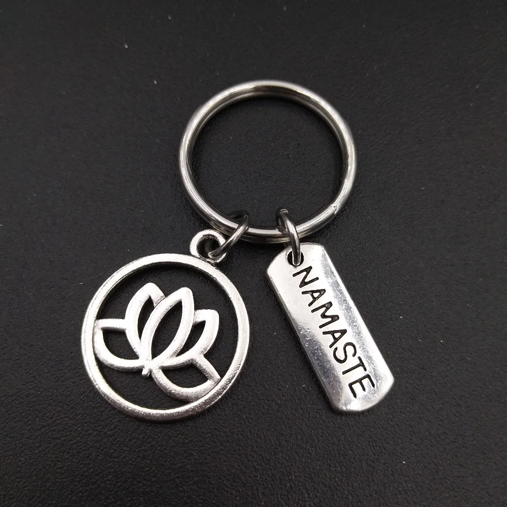 

Yoga Namaste Charm Keychain Stainless Steel Keyring Fashion Om Ohm Aum Jewelry Gift for Women Wholesale Price