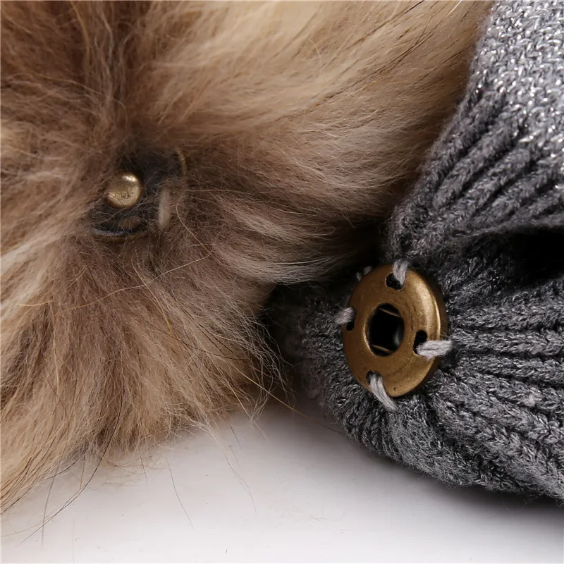 Xthree new Rhinestone embroidery Winter Wool Knitted Hat for Women Beanie Skullie Warm Cap Real Fur Pom Gorro Female Cap 5