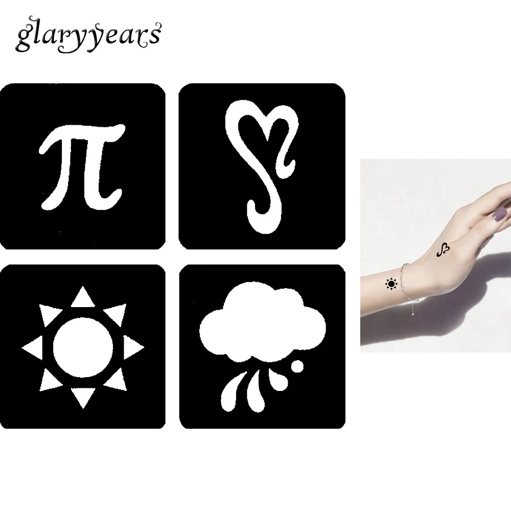 1 Pezzo Hollow Henna Tattoo Stencil Cuore Modello Sole Donne Uomini Body Art Impermeabile Colorato Disegno Del Tatuaggio Template Sticker G111 in 1 Pezzo