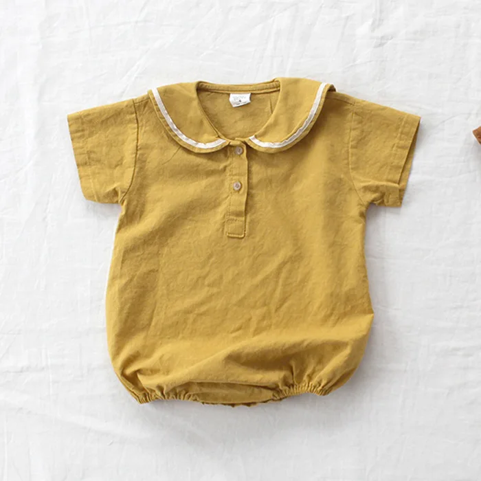 Летняя одежда для младенцев, консервативный стиль, комбинезоны для новорожденных, с матросским воротником, комбинезоны с коротким рукавом для маленьких мальчиков и девочек, детские комбинезоны - Цвет: yellow
