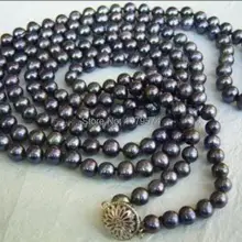 Новая мода покупки девушка ювелирные изделия 7-8 натуральный черный жемчуг длинные Цепочки и ожерелья женские классические с красивые бусы опт и розница