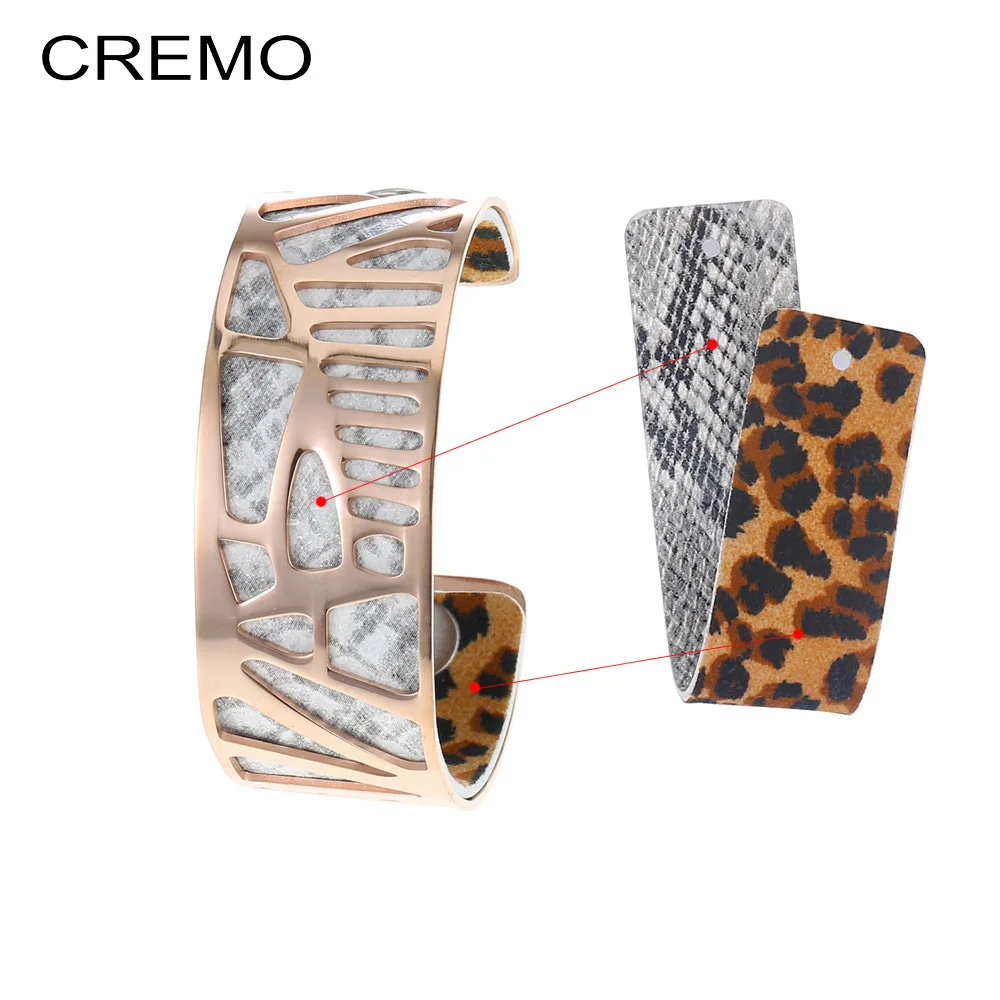

Cremo Rose Gold Cuff Bangles Stainless Steel Bracelets Reversible Changeable Bracelet PU Leather Band Minimalist Jewellery