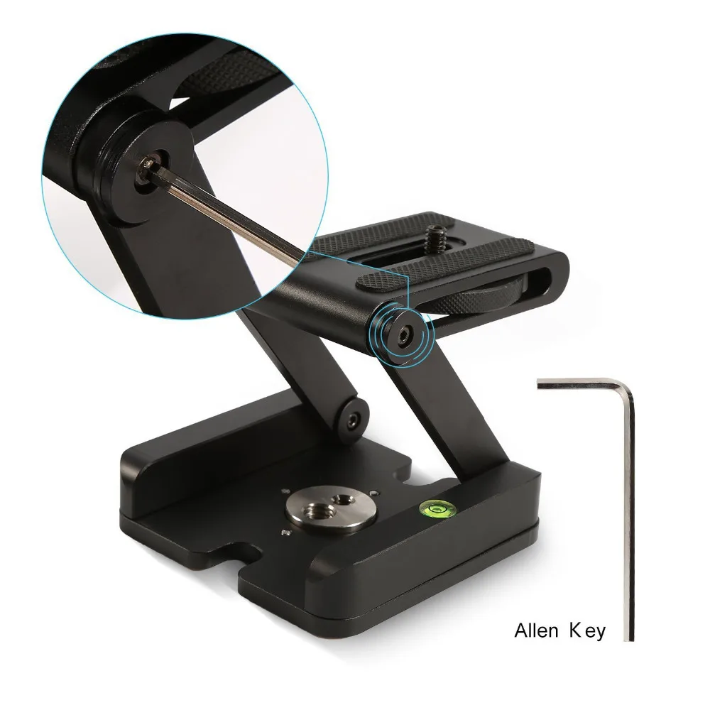 Kaliou CNC Machined Aluminum Pan Tripod Head Folding Z Type Tripod Head Tilt Head for Canon Nikon Sony DSLR Camera