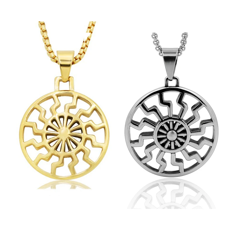 

WITH RANDOM Gift Chain Norse Vikings Amulet Norse Vegvisir RUNE Sunflower stainless steel pendant Necklace Punk STP805005