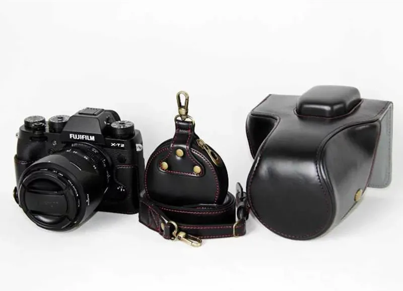 Дно Откройте Роскошные из искусственной кожи видео Камера сумка-чехол для Fujifilm XT2 XT-2 18-55 мм 18- 135 мм объектив Камера с плечевым ремнем - Цвет: Черный