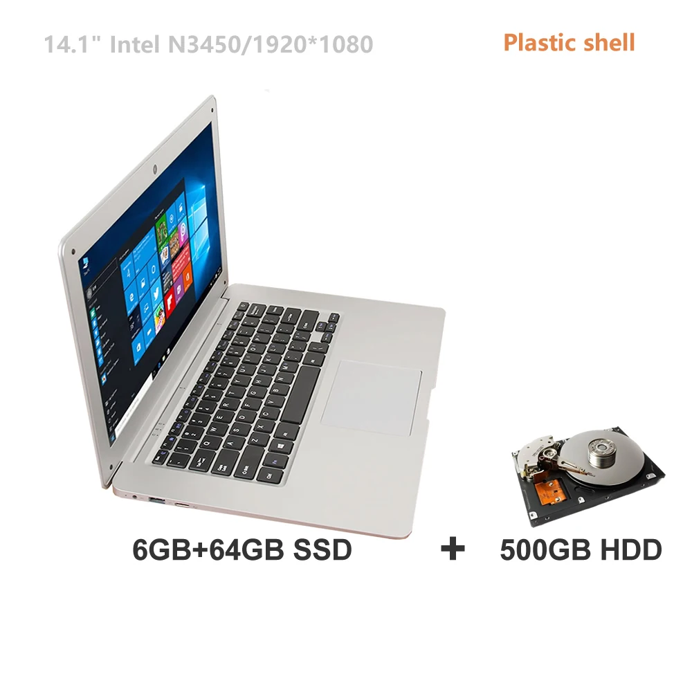 14 1 дюймов Игровые ноутбуки ПК 6 ГБ/64 ГБ + 500 Гб HDD ультра тонкий Intel N3450 HD 1920*1080 Windows 10