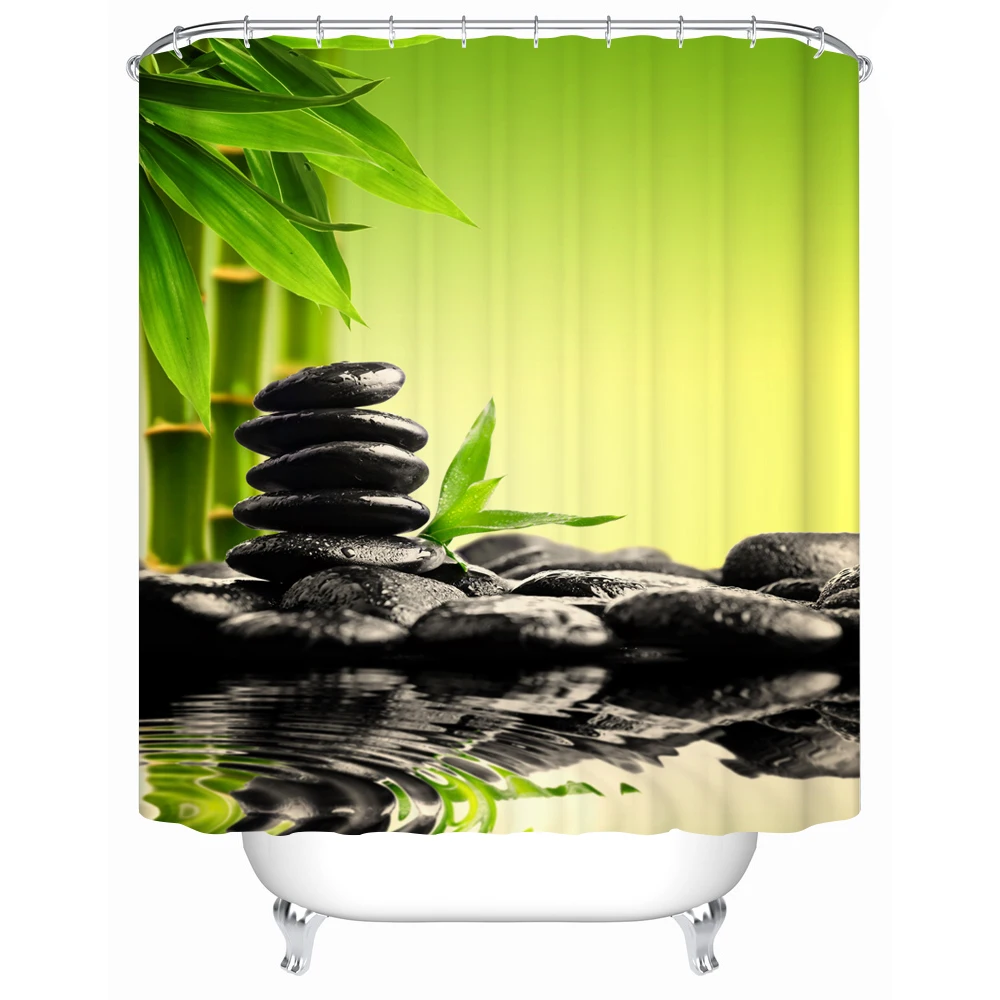US $16.33 Stone Garden Zen Shower Curtain 180X180cm Waterproof Textile Polyester SPA Fabric Mildew Bath Accessory