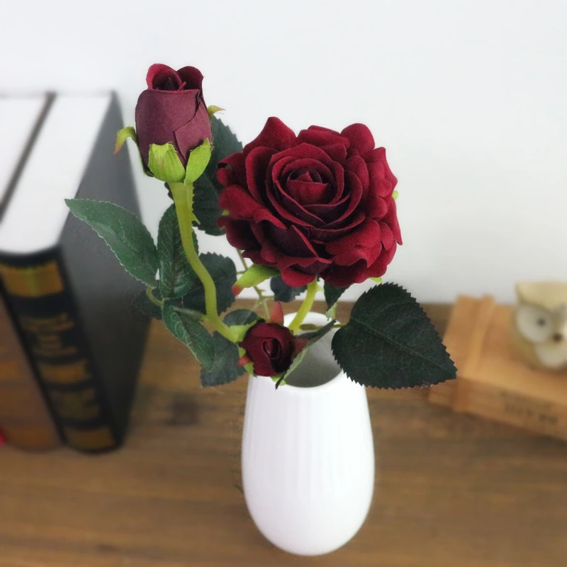 JAROWN Artificial Flannel Ruyi Rose Simulation Fake Flowers Branch Wedding Decor Home Office Decoration Silk Flower (14)
