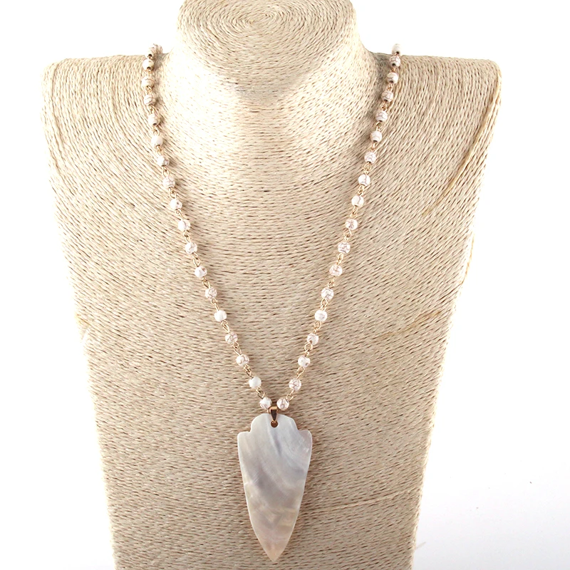Модное богемное этническое ювелирное изделие, 6 мм, белый камень, четки, цепочка, ожерелье с подвеской, s для женщин, этническое ожерелье
