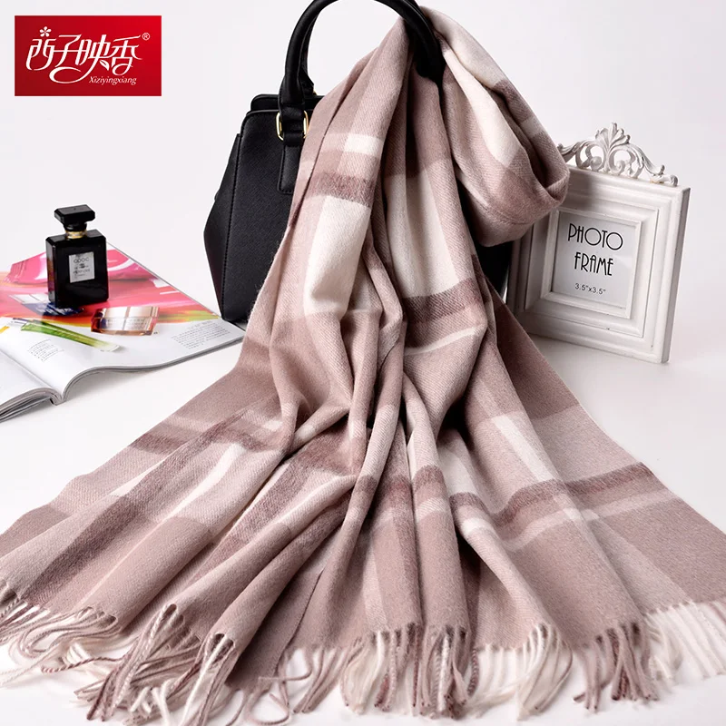 Plaid 2018 Luxury Winter Scarf Women Thicken Warm Scarves Wool Scarf Female Wrap Pashmina Tassels Solid Color Scarf