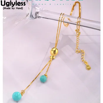 

Uglyless Real 925 Sterling Silver Natural Turquoise Beads Necklaces Women Engraved Vintage Totem Fish Fine Jewelry Exotic Bijoux