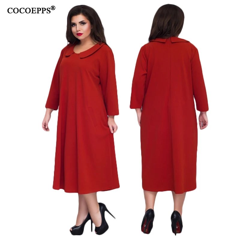 COCOEPPS 5XL 6XL повседневные зеленые платья женские элегантные свободные офисные 2019