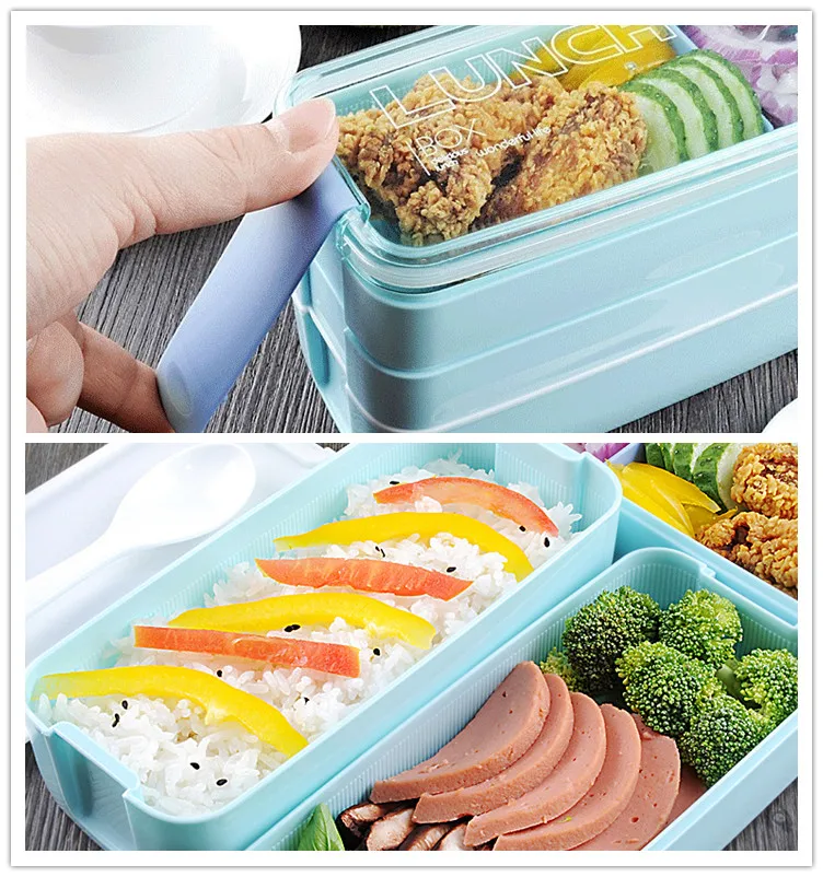 900ml Portable 3 Layer Healthy Lunch Box Food Container Microwave Oven