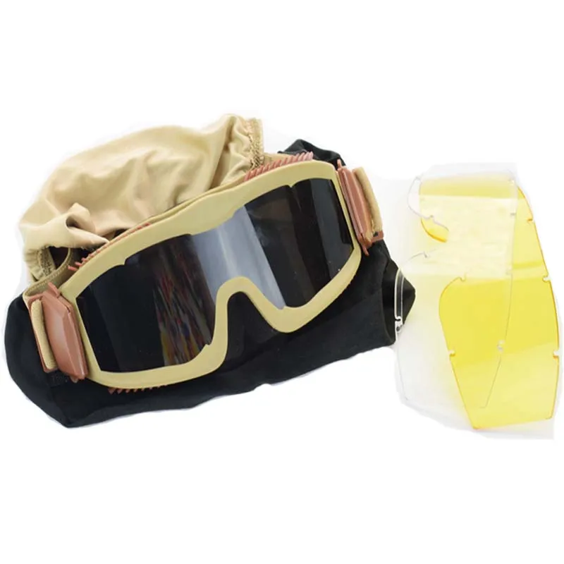 Пуленепробиваемые тактические очки для страйкбола Пейнтбол Очки для стрельбы военные спортивные солнцезащитные очки 3 линзы очки с защитой от ультрафиолета - Цвет: Tan