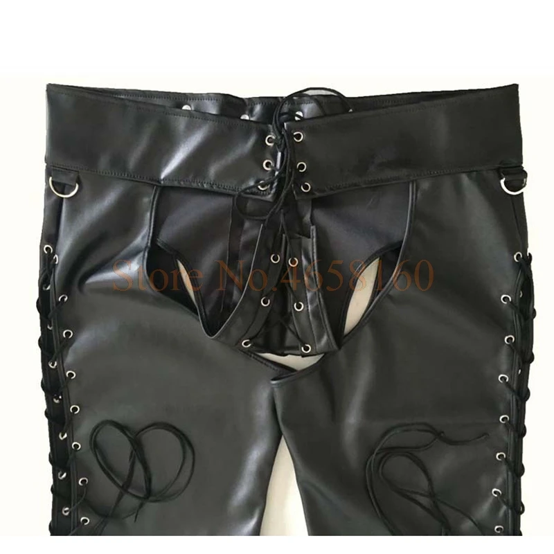 PU Leather Panty Shorts with Thong Sexy Lingerie for Men Hot Mooning Spanking Pant Catsuit Club Wear Fetish Erotic Plus Size XXL