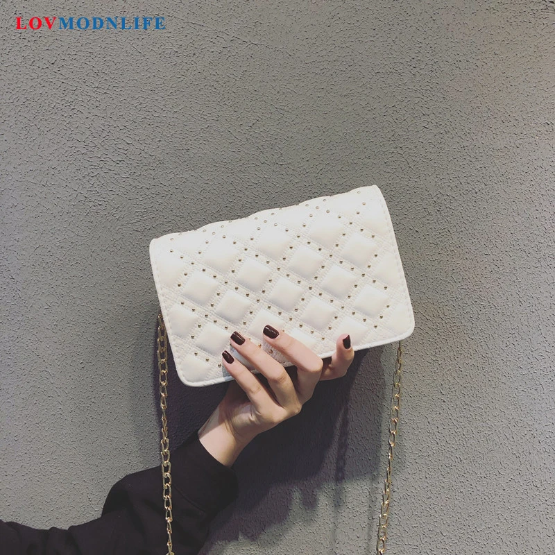 

Small Crossbody Bags For Women Summer Fashion Black Female Shoulder Messenger Bag Chains Leather Ladies Handbags White Rivet