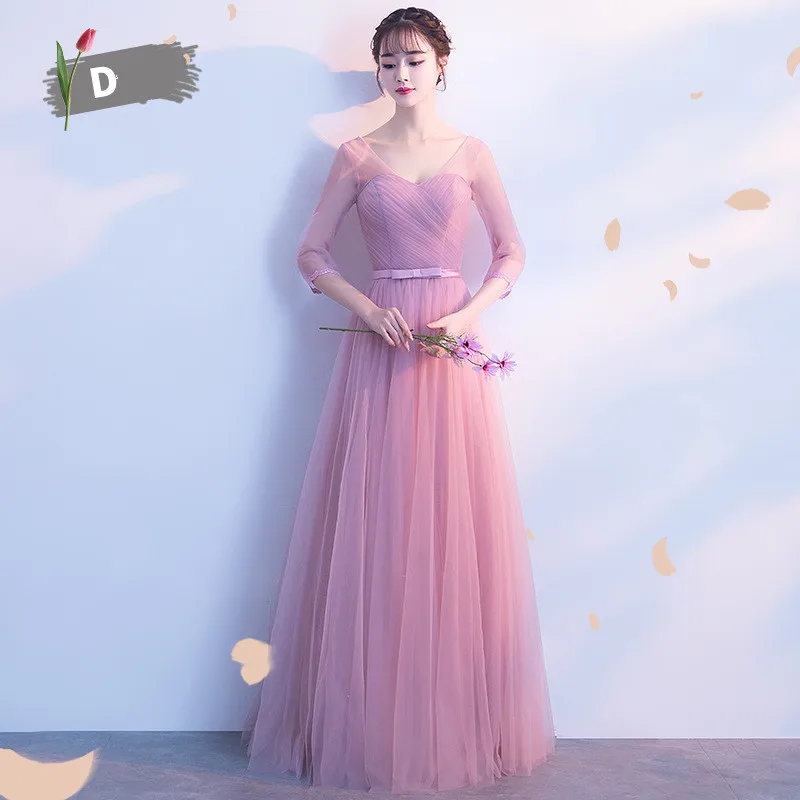Модные Длинные свадебные платья со шнуровкой сзади элегантное розовое шифоновое платье с бантом и круглым вырезом без рукавов свадебное платье для гостей - Цвет: Dust Pink D