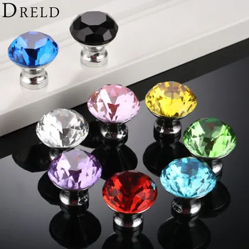 DRELD 1pc K9 Crystal Diamond 30mm Knob Furniture Kitchen Drawer Cabinets Handles Dresser Closet Pulls Handle Furniture Hardware