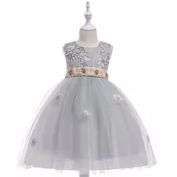 Лидер продаж Vestidos Primera Comunion Para Ninas 2018 серый маленькие Платья с цветочным принтом для девочек платья
