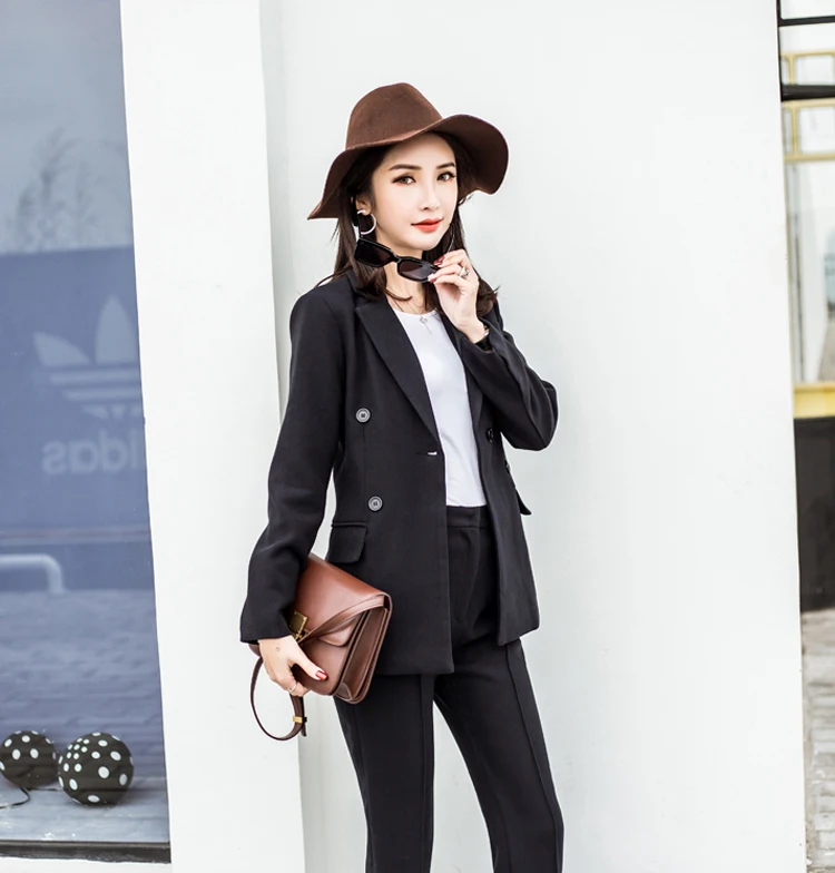 Real 2016 Korea Fashion Simple Korean Breasted Two Piece Slim Girl elegant fashion trends korean hot selling model women Suit