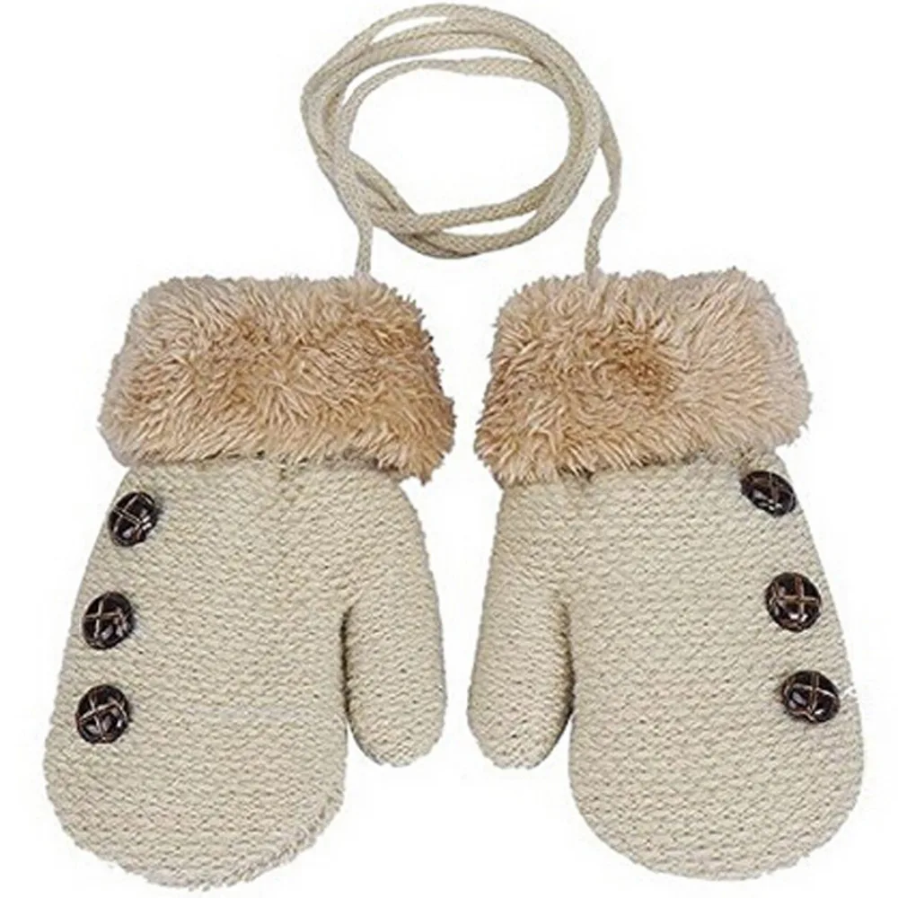 Toddler Kids Baby Girls Boys Thick Xmas Winter Warm Finger Gloves Rope Mittens