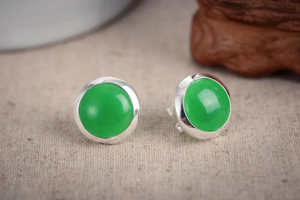 mujer moda pendientes oorbellen earrings Studs Vintage Natural Green GEM 925 Sterling Fortune Lucky Earrings | Украшения и