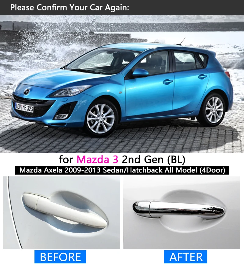 Для Mazda 3 2009-2013 хромированная ручка Накладка набор для 2nd Gen BL Axela 2010 2011 2012 автомобильные аксессуары наклейки для стайлинга автомобилей