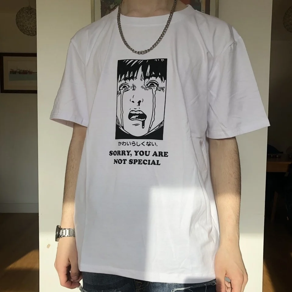 

fashion show YF Sorry You Are Not Special Unisex Anime T-Shirt 90s Harajuku Style Oversized Tee Street Style Manga Shirt