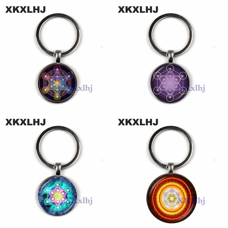 

XKXLHJ Metatron Cube Pendant Keychain Sacred Geometry Life Flower Chakra Keychain Ladies Magic Six-Star Keychain