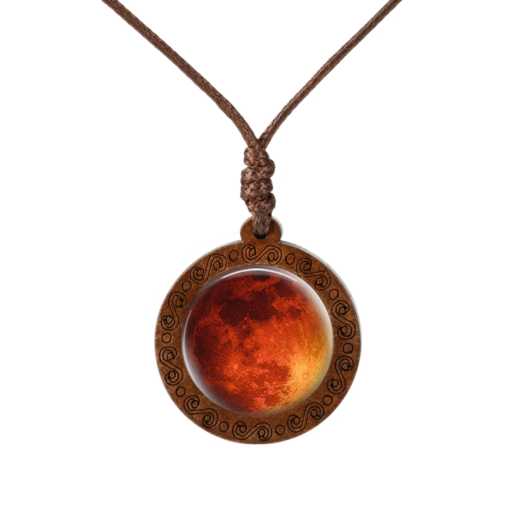 

Planet of The Solar System Wood Pendant Necklace Glass Cabochon Rope Chain Choker Statement Necklace Fashion Women Jewelry Gift