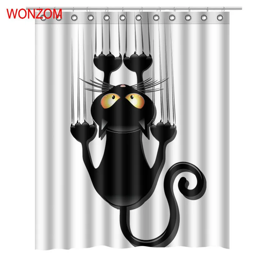 

WONZOM Modern Cat Dog Bath Waterproof Curtain 3D Polyester Fabric Shower Curtain with 12 Hooks For Mildewproof Bathroom Decor