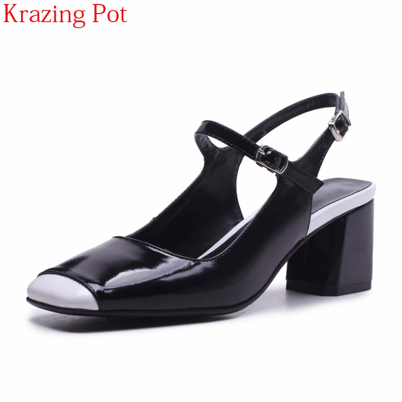 

2018 Fashion Square Toe High Heels Ankle Straps Slingback Mixed Colors Shallow Preppy Style Office Lady Sweet Women Sandals L80