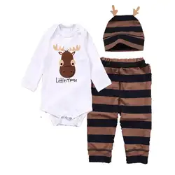 Комплект из 3 предметов для новорожденных мальчиков и девочек; комбинезон с длинными рукавами; комбинезон; боди + штаны; шапка; комплект