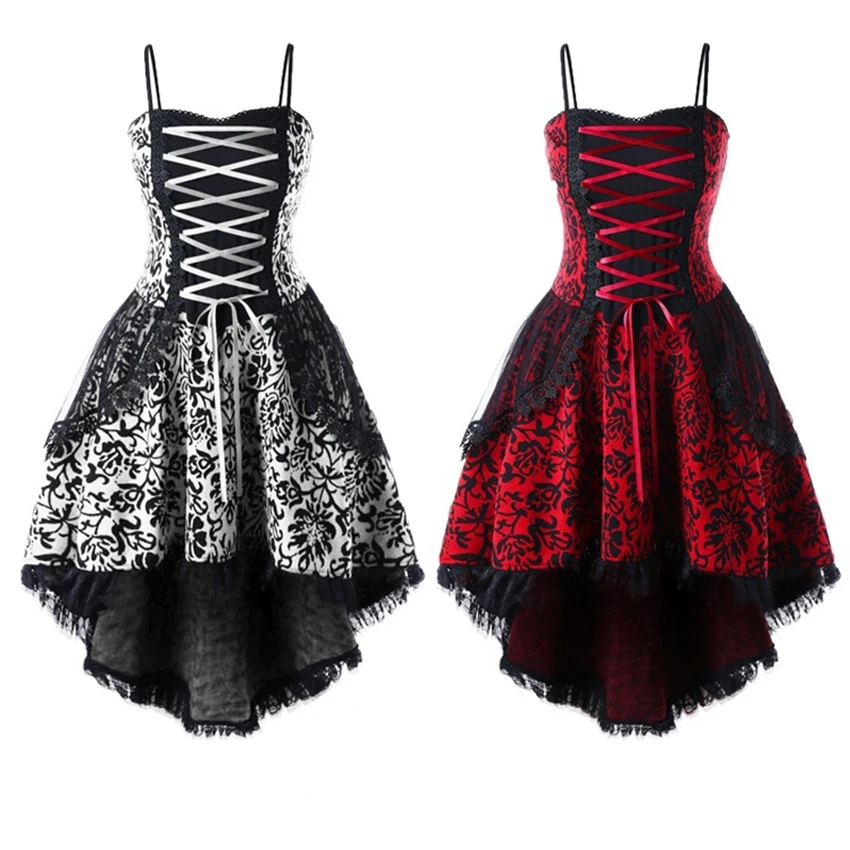 

Vintage Sexy Woman Halter Dresses Medieval Steampunk Gothic Style Palace Princess Clothes Lace Up Party Halloween Evening Dress