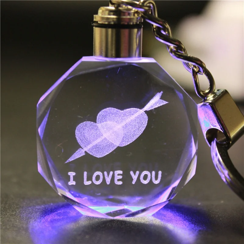 

Light Valentine's Day 3D Crystal Engraving Couple Small Pendant Crystal Couple Key Chain Love For Women Girlfriend Keychain