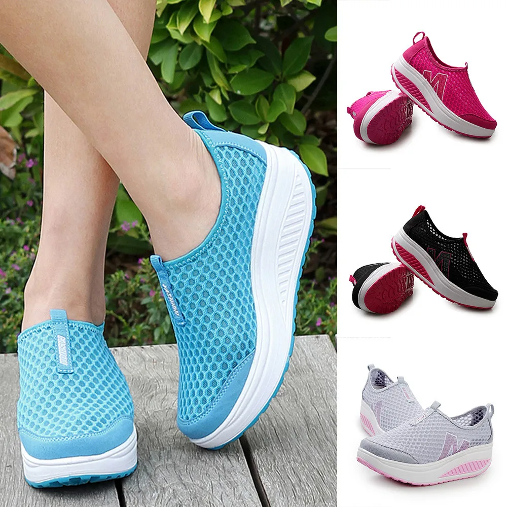 New Women's Shoes Casual Fashion Shoes Walking Platform Height Increasing Women Loafers Breathable Air Mesh Swing Wedges Shoe